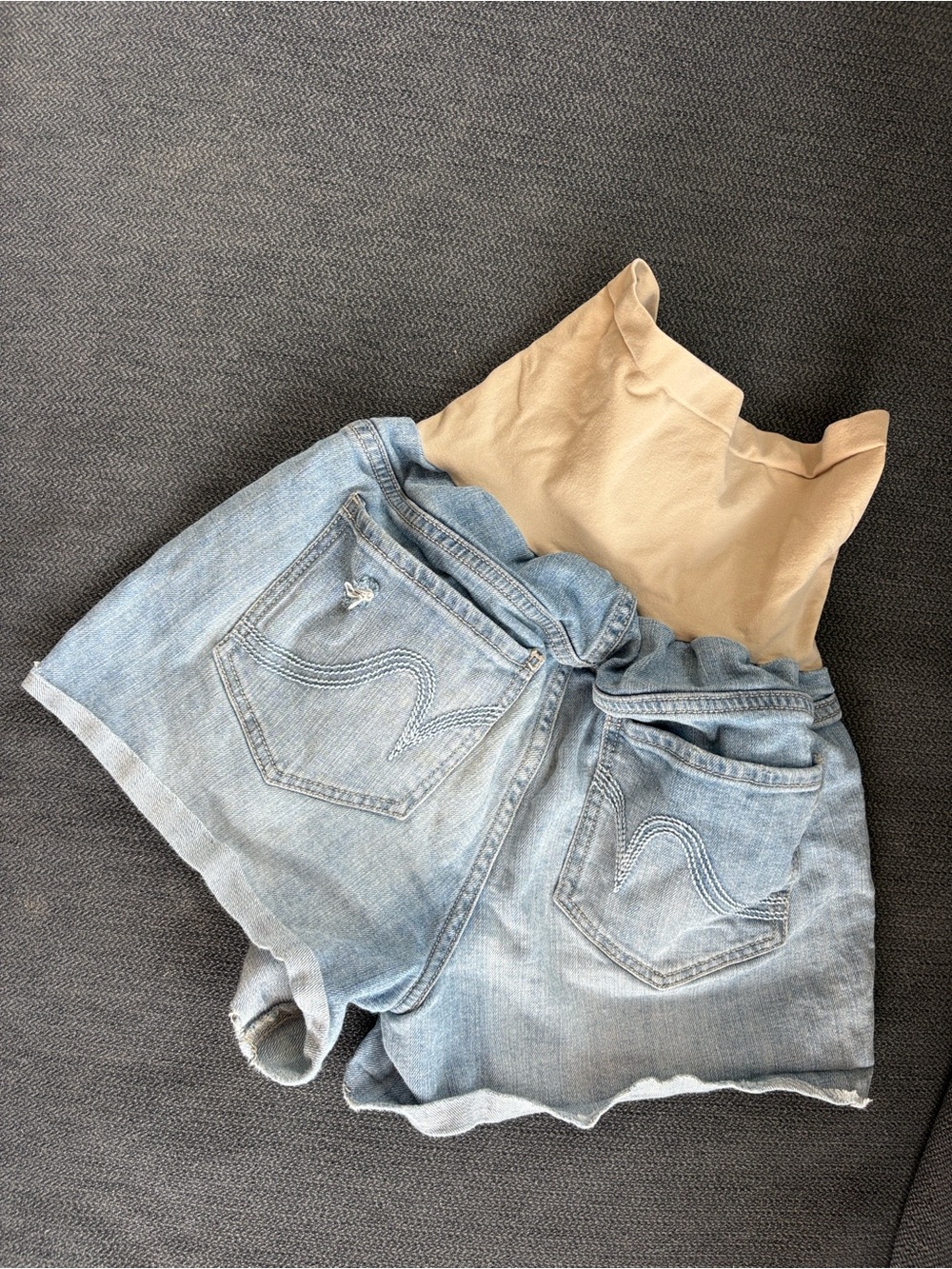 Maternity Beige & Light Wash Denim High-Waist Women’s Shorts, size M
